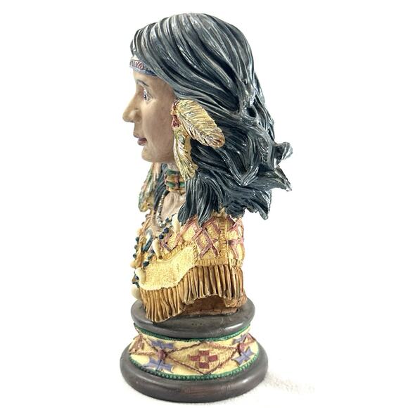 Native American Warrior And Woman Small Bust Statues Resin Apprx 7” - Picture 10 of 10